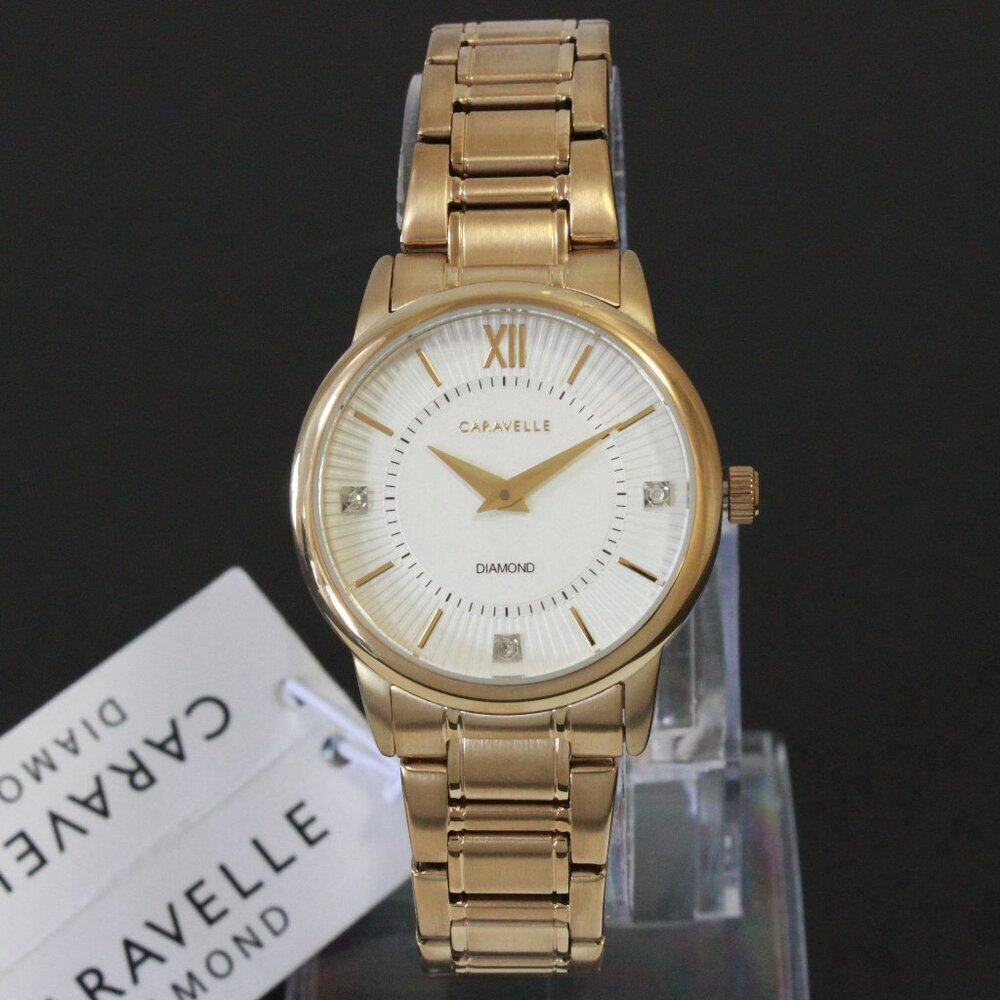 Caravelle Ladies Casual Watch By Bulova Diamond Accents Gold Tone 30mm - Picture 3 of 13